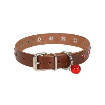 Cattie Gerçek Deriden El Yapımı Taşlı Kedi Boyun Tasması 1,5x28-32cm - Brown