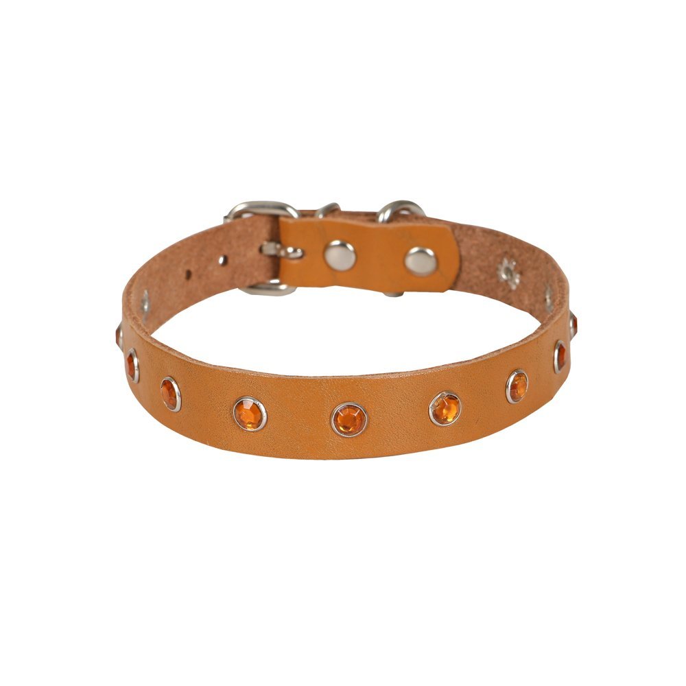 Cattie Gerçek Deriden El Yapımı Taşlı Kedi Boyun Tasması 1,5x28-32cm - Camel