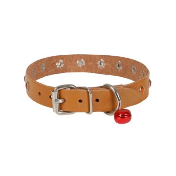 Cattie Gerçek Deriden El Yapımı Taşlı Kedi Boyun Tasması 1,5x28-32cm - Camel