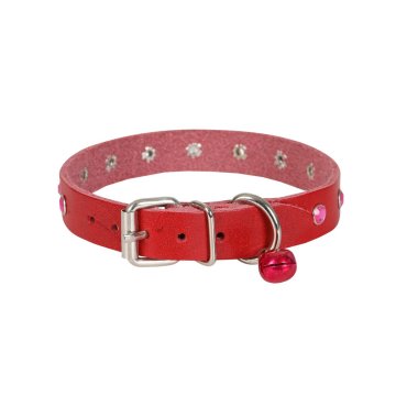 Cattie Gerçek Deriden El Yapımı Taşlı Kedi Boyun Tasması 1,5x28-32cm - Red