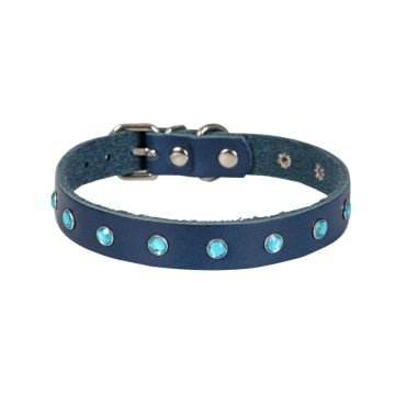 Cattie Gerçek Deriden El Yapımı Taşlı Kedi Boyun Tasması 1,5x28-32cm - Royal Blue