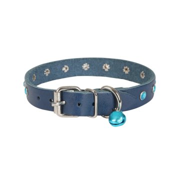 Cattie Gerçek Deriden El Yapımı Taşlı Kedi Boyun Tasması 1,5x28-32cm - Royal Blue