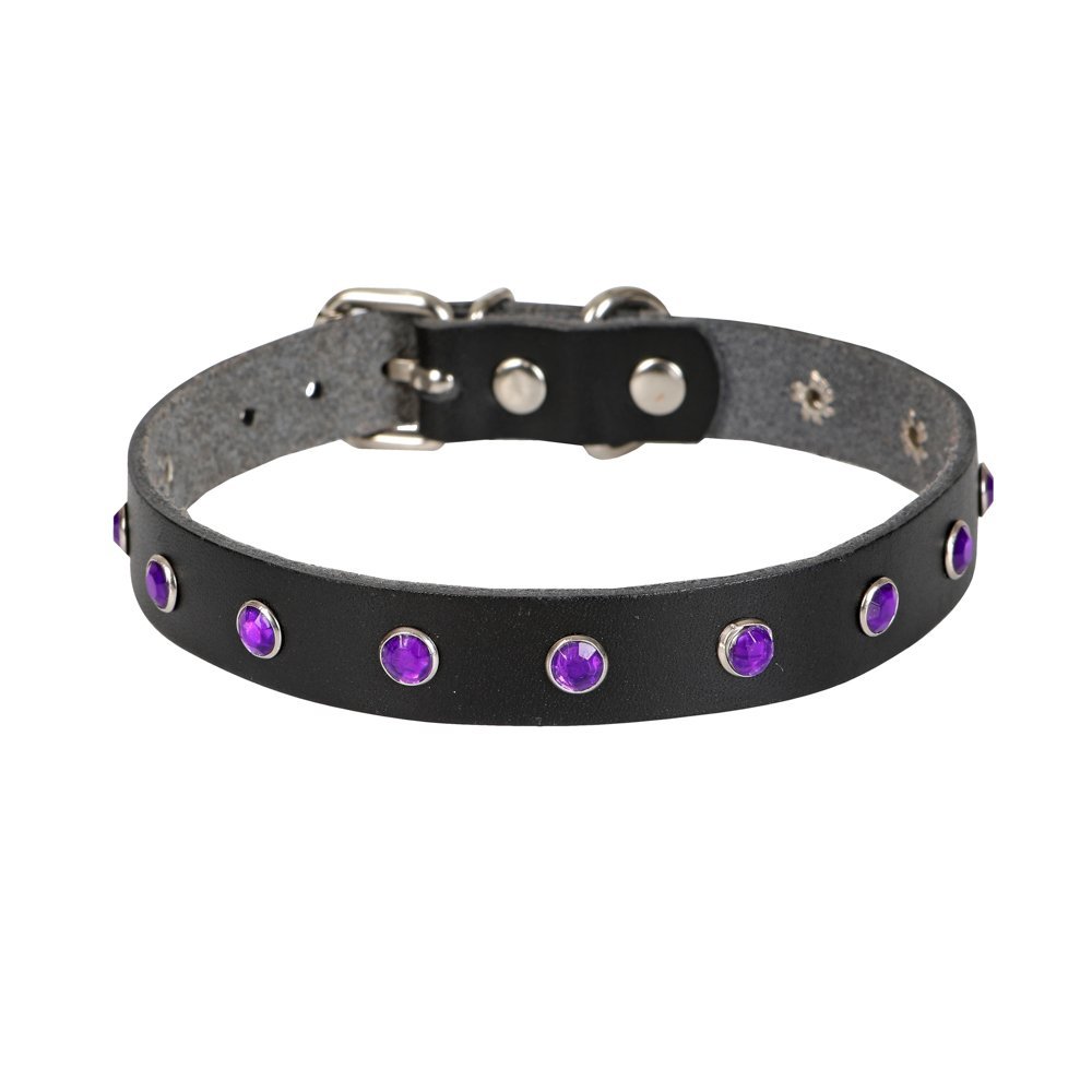 Cattie Gerçek Deriden El Yapımı Taşlı Kedi Boyun Tasması 1,5x28-32cm - Black