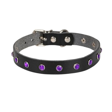 Cattie Gerçek Deriden El Yapımı Taşlı Kedi Boyun Tasması 1,5x28-32cm - Black