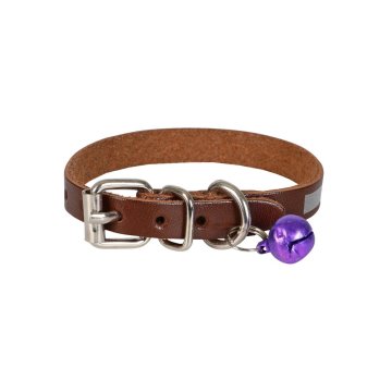 Cattie Gerçek Deriden El Yapımı Reflektörlü Kedi Boyun Tasması 1x18-22cm - Brown