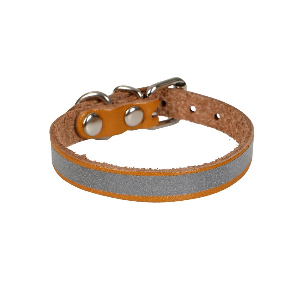 Cattie Gerçek Deriden El Yapımı Reflektörlü Kedi Boyun Tasması 1x18-22cm - Camel