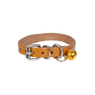 Cattie Gerçek Deriden El Yapımı Reflektörlü Kedi Boyun Tasması 1x18-22cm - Camel