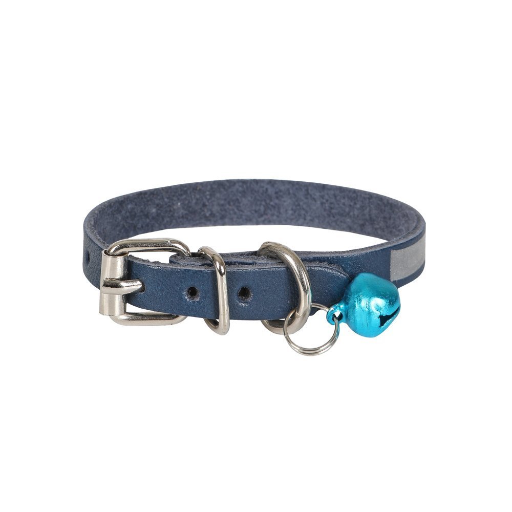Cattie Gerçek Deriden El Yapımı Reflektörlü Kedi Boyun Tasması 1x18-22cm - Royal Blue