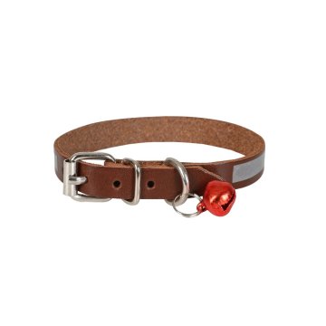 Cattie Gerçek Deriden El Yapımı Reflektörlü Kedi Boyun Tasması 1x21-25cm - Brown