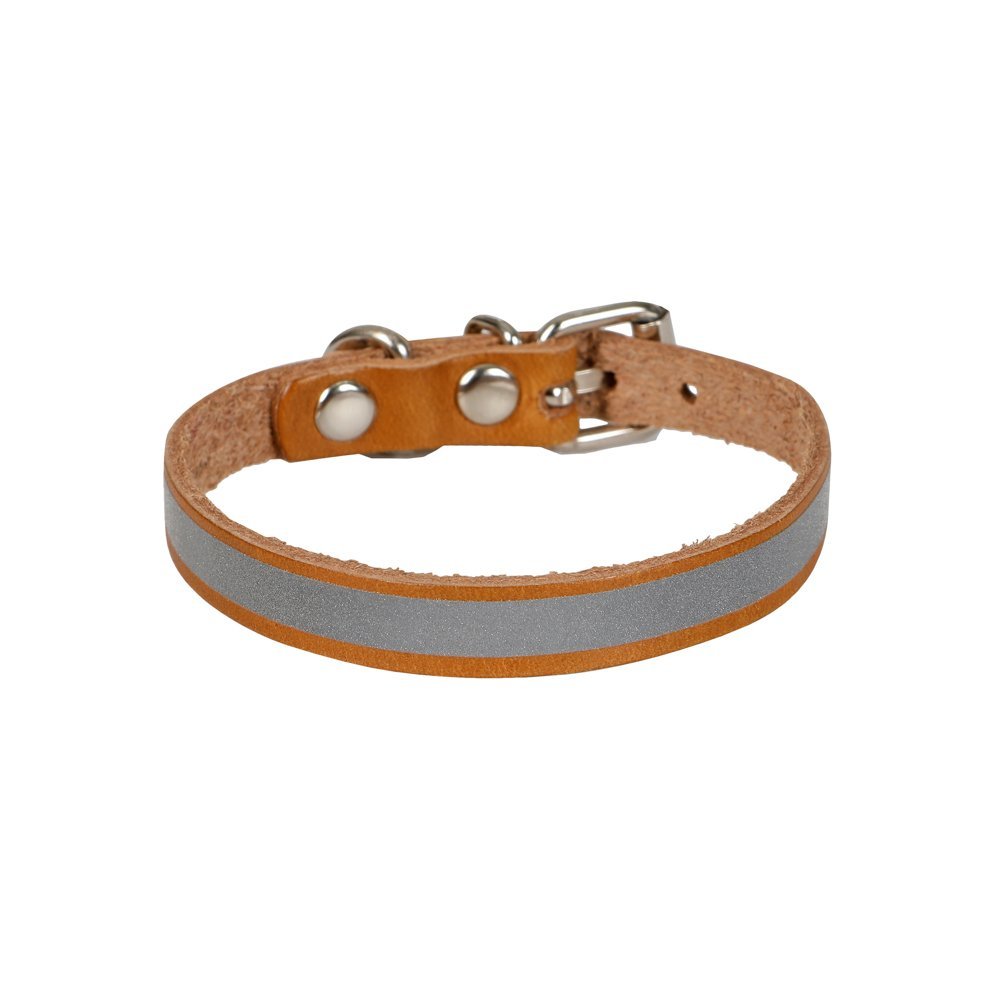 Cattie Gerçek Deriden El Yapımı Reflektörlü Kedi Boyun Tasması 1x21-25cm - Camel