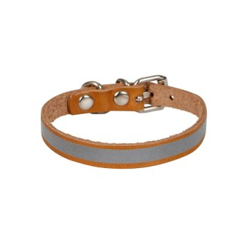 Cattie Gerçek Deriden El Yapımı Reflektörlü Kedi Boyun Tasması 1x21-25cm - Camel