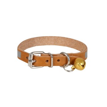 Cattie Gerçek Deriden El Yapımı Reflektörlü Kedi Boyun Tasması 1x21-25cm - Camel