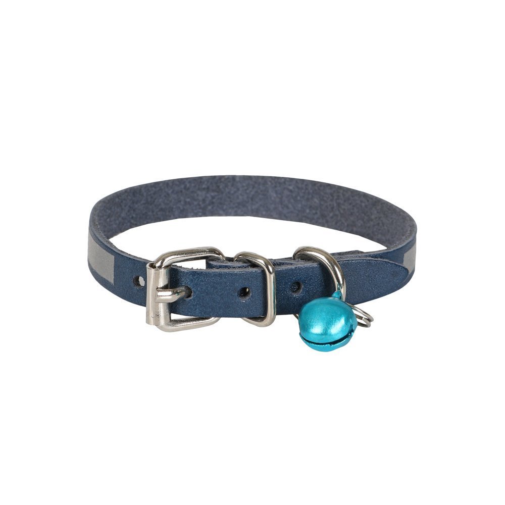 Cattie Gerçek Deriden El Yapımı Reflektörlü Kedi Boyun Tasması 1x21-25cm - Royal Blue