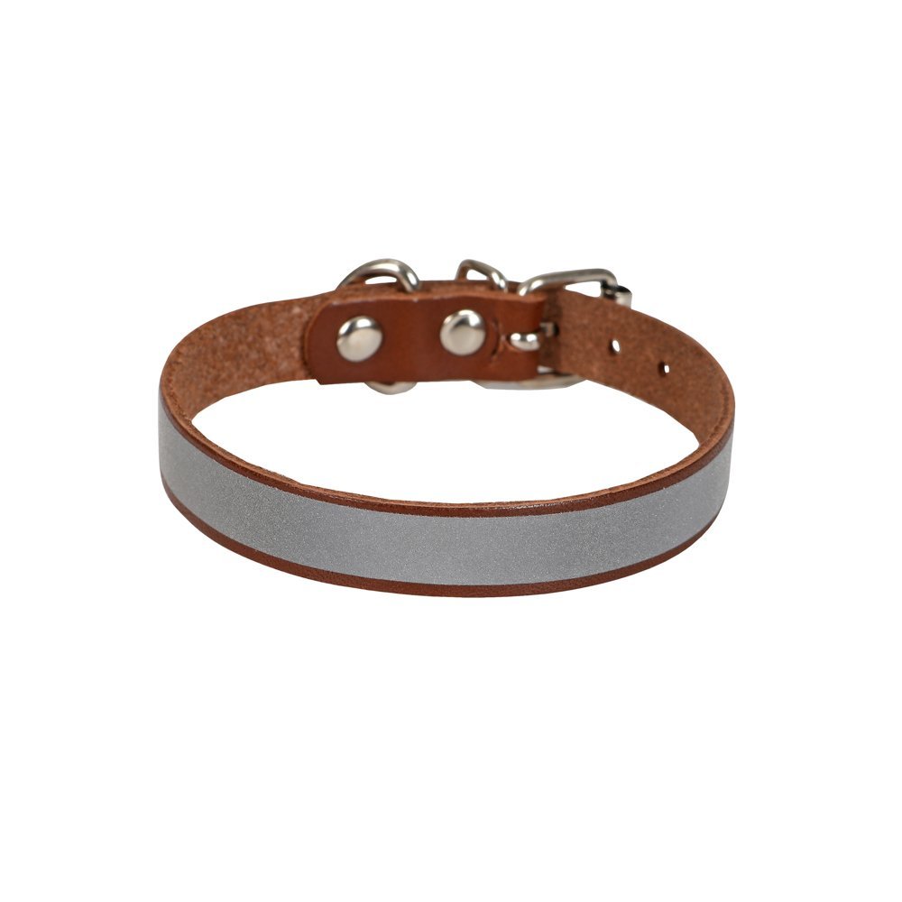 Cattie Gerçek Deriden El Yapımı Reflektörlü Kedi Boyun Tasması 1,2x25-29cm - Brown