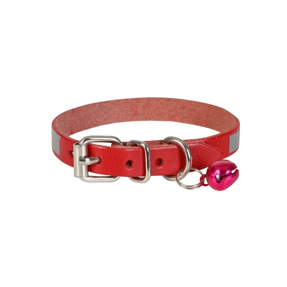 Cattie Gerçek Deriden El Yapımı Reflektörlü Kedi Boyun Tasması 1,2x25-29cm - Red