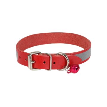 Cattie Gerçek Deriden El Yapımı Reflektörlü Kedi Boyun Tasması 1,5x28-32cm - Red