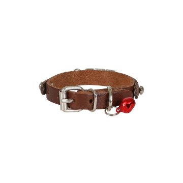 Cattie Gerçek Deriden El Yapımı İsimlikli Kedi Boyun Tasması 1x18-22cm - Brown