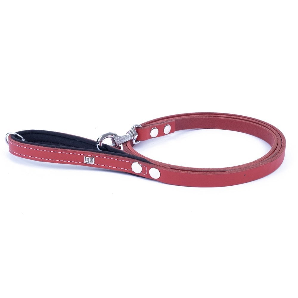 Doggie Konforlu Gerçek Deriden El Yapımı Köpek Gezdirme Kayışı 1,5x160cm - Red