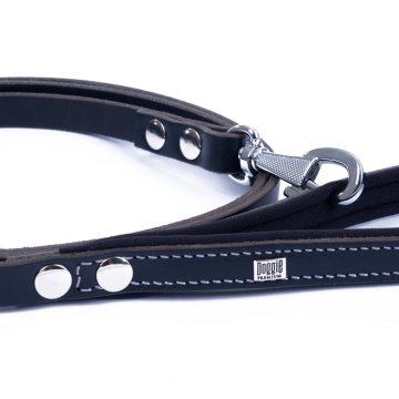 Doggie Konforlu Gerçek Deriden El Yapımı Köpek Gezdirme Kayışı 1,5x160cm - Black