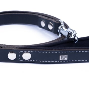 Doggie Konforlu Gerçek Deriden El Yapımı Köpek Gezdirme Kayışı 2x140cm - Black