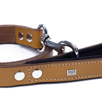 Doggie Konforlu Gerçek Deriden El Yapımı Köpek Gezdirme Kayışı 2,5x120cm - Camel