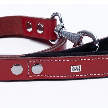 Doggie Konforlu Gerçek Deriden El Yapımı Köpek Gezdirme Kayışı 2,5x120cm - Red
