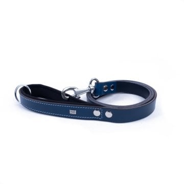 Doggie Konforlu Gerçek Deriden El Yapımı Köpek Gezdirme Kayışı 2,5x120cm - Royal Blue