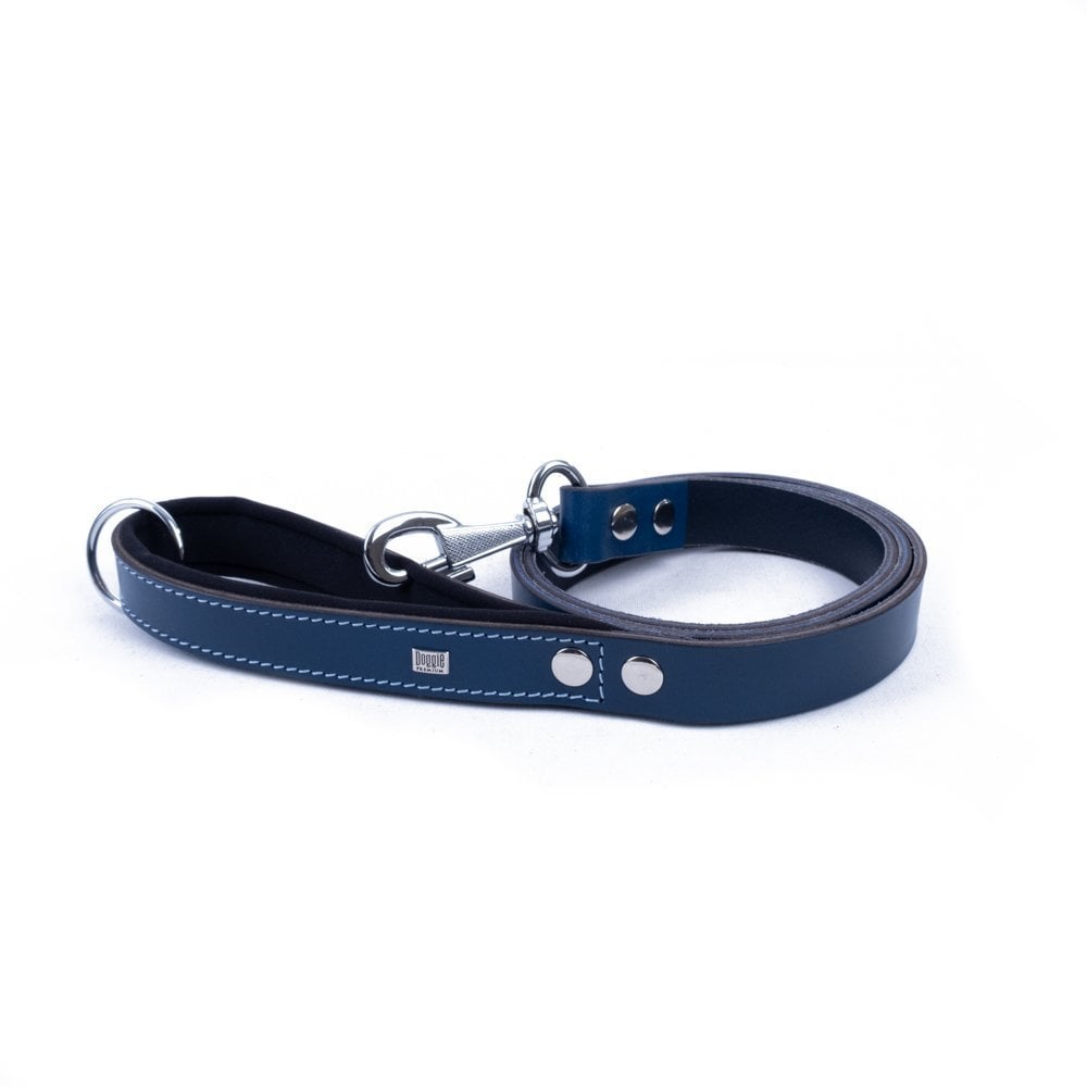 Doggie Konforlu Gerçek Deriden El Yapımı Köpek Gezdirme Kayışı 3x100cm - Royal Blue