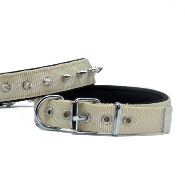 Doggie Konforlu Dokumadan El Yapımı Çivili Köpek Boyun Tasması 2,5x37-45cm - Khaki