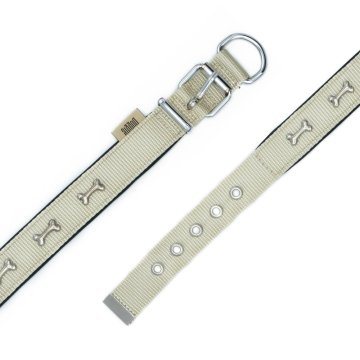 Doggie Konforlu Dokumadan El Yapımı Kemik Süslü Köpek Boyun Tasması 2,5x42-50cm - Khaki