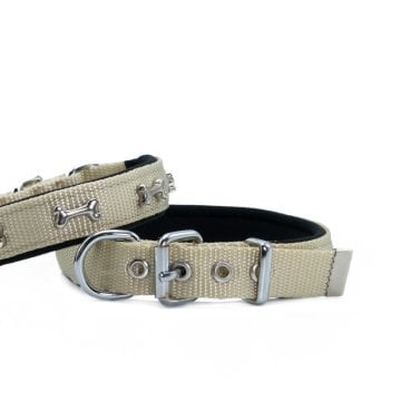 Doggie Konforlu Dokumadan El Yapımı Kemik Süslü Köpek Boyun Tasması 2x30-35cm - Khaki