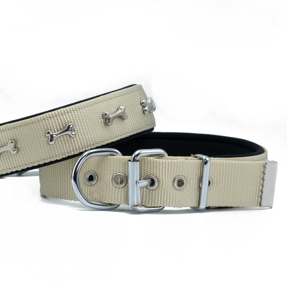 Doggie Konforlu Dokumadan El Yapımı Kemik Süslü Köpek Boyun Tasması 3x47-55cm - Khaki