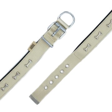 Doggie Konforlu Dokumadan El Yapımı Kemik Süslü Köpek Boyun Tasması 3x47-55cm - Khaki