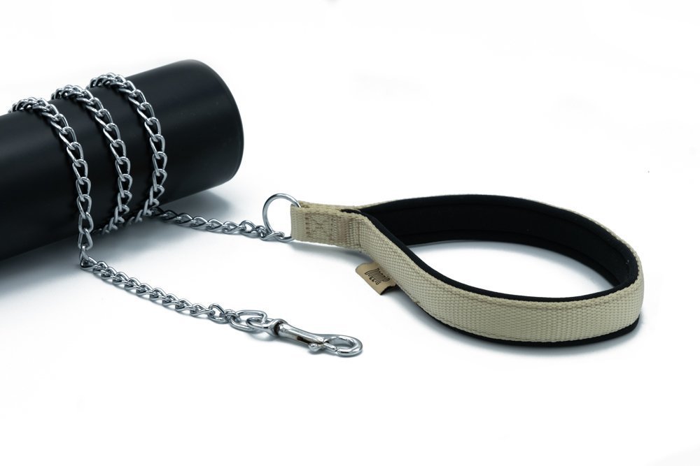 Doggie Konforlu Dokumadan El Yapımı Zincirli Köpek Gezdirme Kayışı 2,5x110cm - Khaki