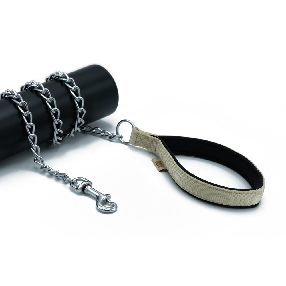 Doggie Konforlu Dokumadan El Yapımı Zincirli Köpek Gezdirme Kayışı 3x110cm - Khaki
