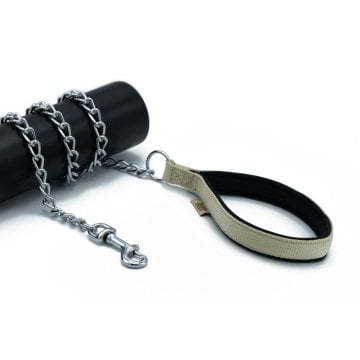 Doggie Konforlu Dokumadan El Yapımı Zincirli Köpek Gezdirme Kayışı 3x110cm - Khaki