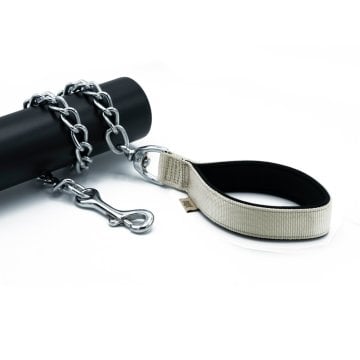 Doggie Konforlu Dokumadan El Yapımı Zincirli Köpek Gezdirme Kayışı 4,5x80cm - Khaki