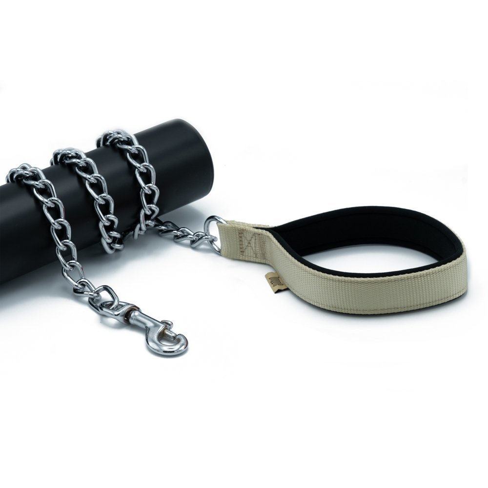 Doggie Konforlu Dokumadan El Yapımı Zincirli Köpek Gezdirme Kayışı 4x110cm - Khaki