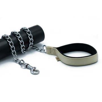 Doggie Konforlu Dokumadan El Yapımı Zincirli Köpek Gezdirme Kayışı 4x110cm - Khaki