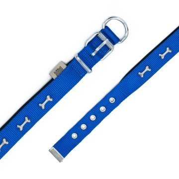 Doggie Konforlu Dokumadan El Yapımı Kemik Süslü Köpek Boyun Tasması 2,5x37-45cm - Royal Blue