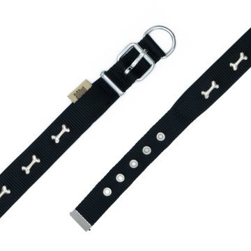 Doggie Konforlu Dokumadan El Yapımı Kemik Süslü Köpek Boyun Tasması 2,5x37-45cm - Black