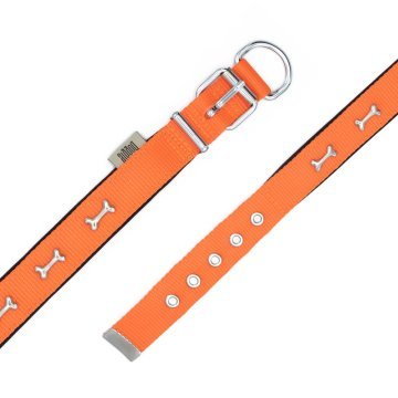 Doggie Konforlu Dokumadan El Yapımı Kemik Süslü Köpek Boyun Tasması 2,5x37-45cm - Orange