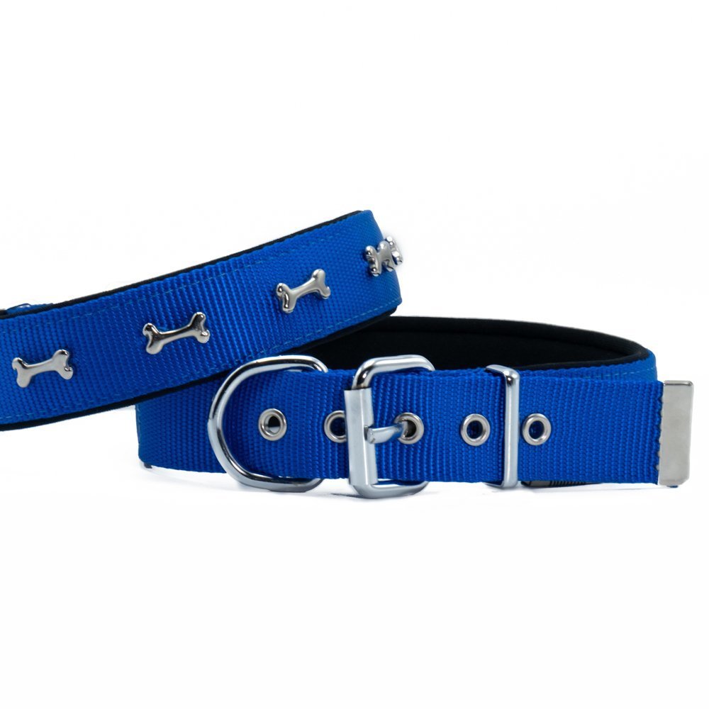 Doggie Konforlu Dokumadan El Yapımı Kemik Süslü Köpek Boyun Tasması 3x42-50cm - Royal Blue