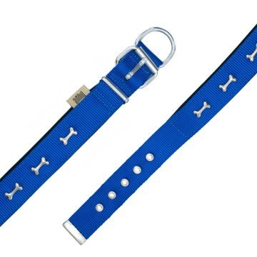 Doggie Konforlu Dokumadan El Yapımı Kemik Süslü Köpek Boyun Tasması 3x42-50cm - Royal Blue