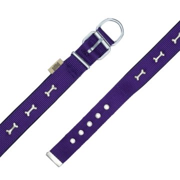 Doggie Konforlu Dokumadan El Yapımı Kemik Süslü Köpek Boyun Tasması 3x47-55cm - Purple