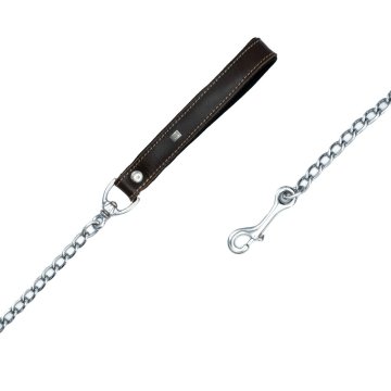 Doggie Konforlu Gerçek Deriden El Yapımı Zincirli Köpek Gezdirme Kayışı 4,5x80cm - Brown