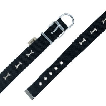 Doggie Konforlu Dokumadan El Yapımı Kemik Süslü Köpek Boyun Tasması 3x47-55cm - Black