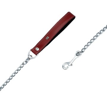 Doggie Konforlu Gerçek Deriden El Yapımı Zincirli Köpek Gezdirme Kayışı 4,5x80cm - Red