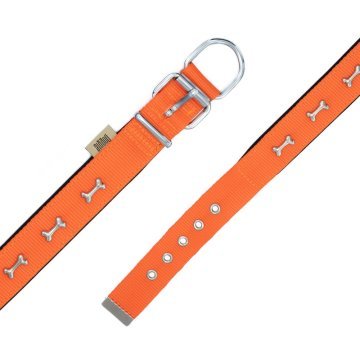 Doggie Konforlu Dokumadan El Yapımı Kemik Süslü Köpek Boyun Tasması 3x47-55cm - Orange