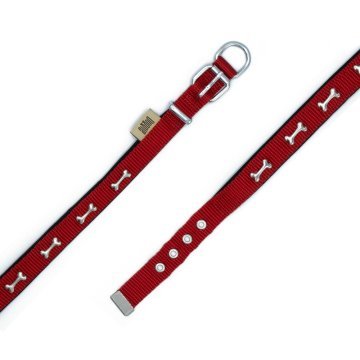 Doggie Konforlu Dokumadan El Yapımı Kemik Süslü Köpek Boyun Tasması 2x30-35cm - Red